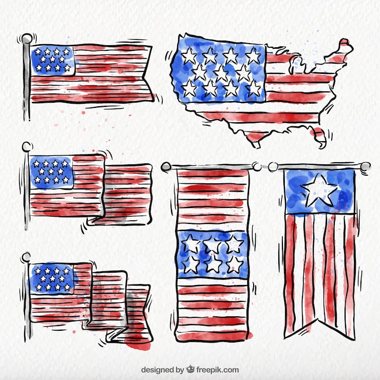 Vettore gratuito confezione da americani disegnati a mano banner acquerello