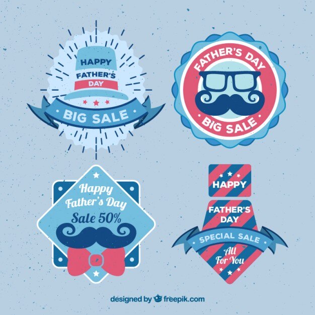 Vettore gratuito confezione da del padre carino offrono giorno badge in design vintage