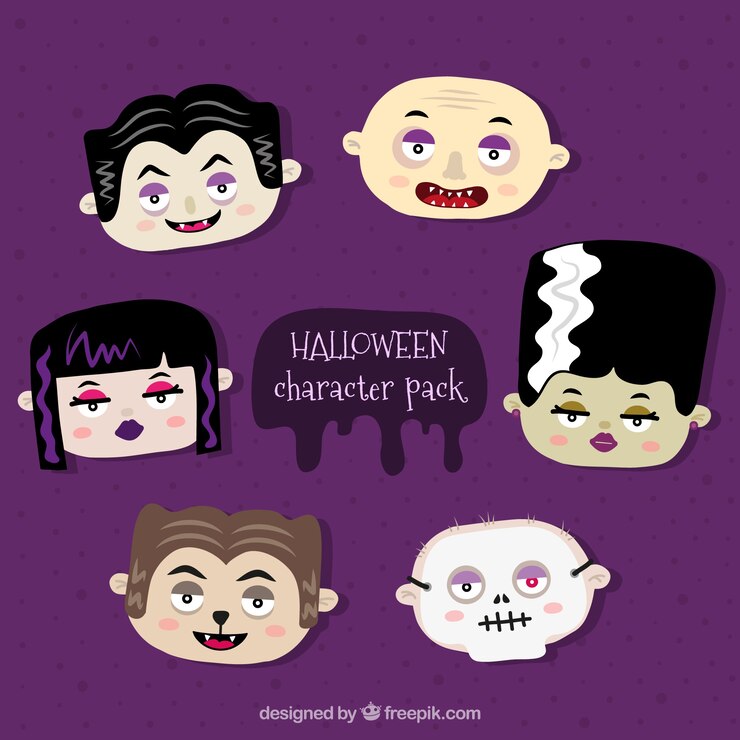 Vettore gratuito confezione da famosi personaggi di halloween