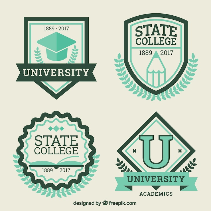 Vettore gratuito confezione di badge universitari d'epoca