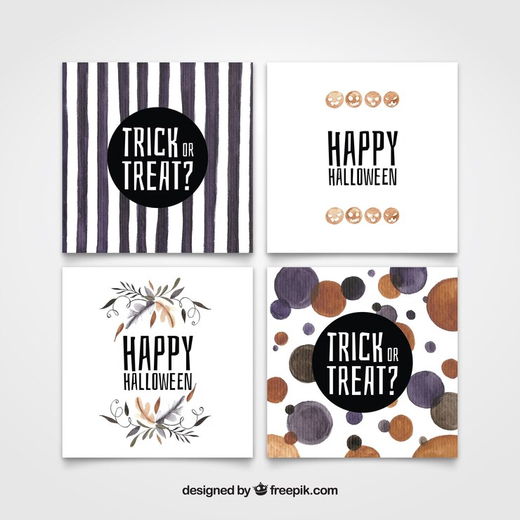 Vettore gratuito confezione di carte acquerello di halloween