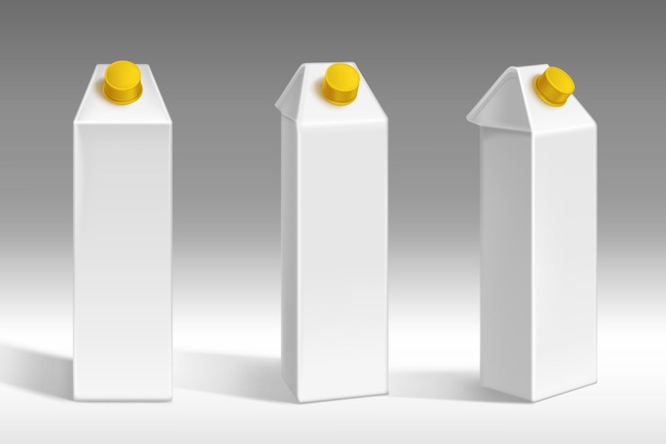 Vettore gratuito confezione di cartone di latte o succo di cartone bianco
