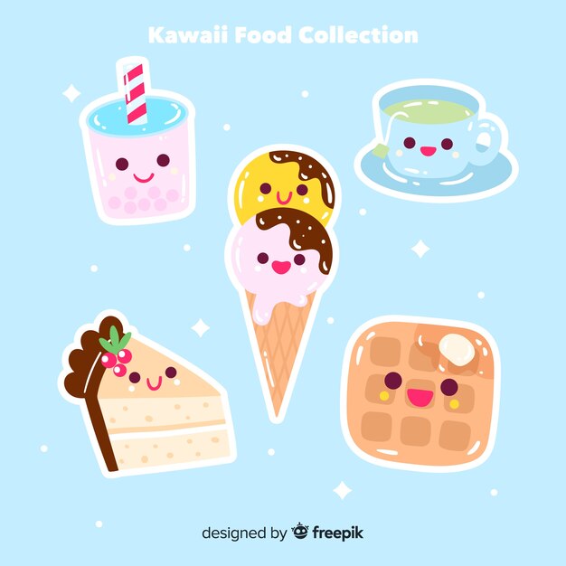 Confezione di cibo kawaii disegnato a mano
