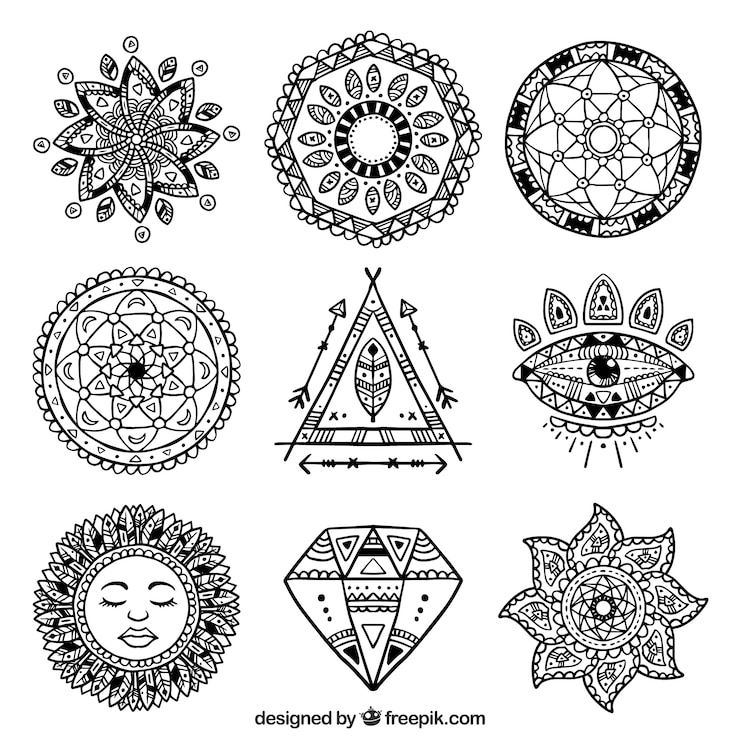 Vettore gratuito confezione di disegnati a mano ornamenti etnici