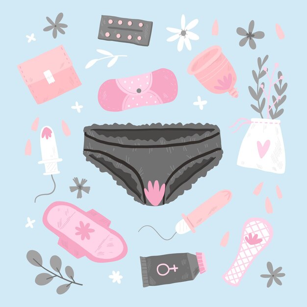 Confezione di diversi prodotti per l'igiene femminile