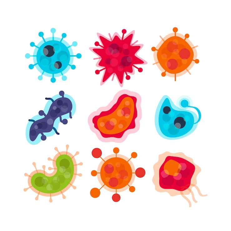 Vettore gratuito confezione di diversi virus illustrati