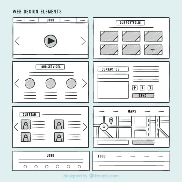 Vettore gratuito confezione di elementi disegnati a mano di siti web