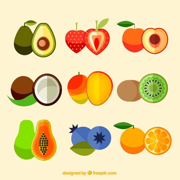 Vettore gratuito confezione di gustosi frutti di design piatto