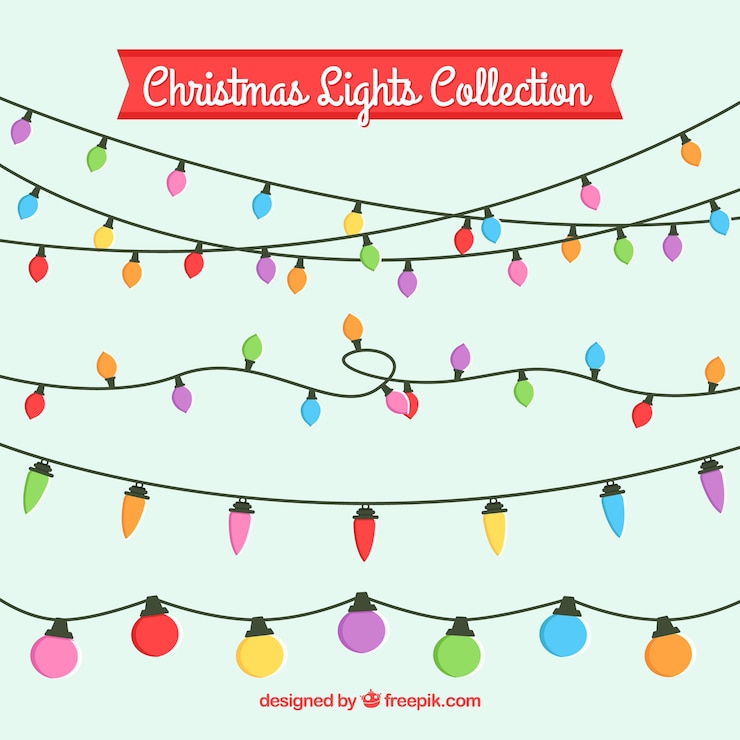 Vettore gratuito confezione di luci colorate di natale