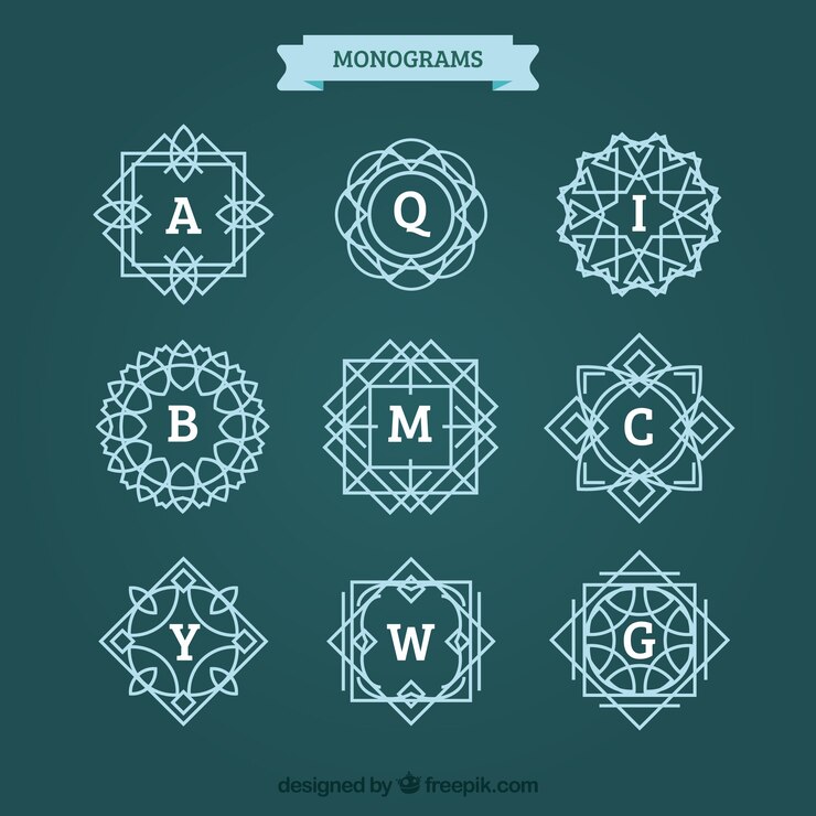 Vettore gratuito confezione di monogrammi con linee