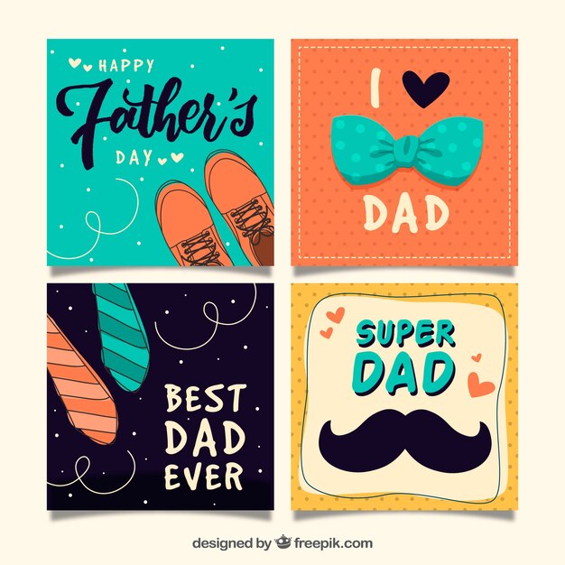Confezione di quattro carte del giorno del padre con elementi decorativi