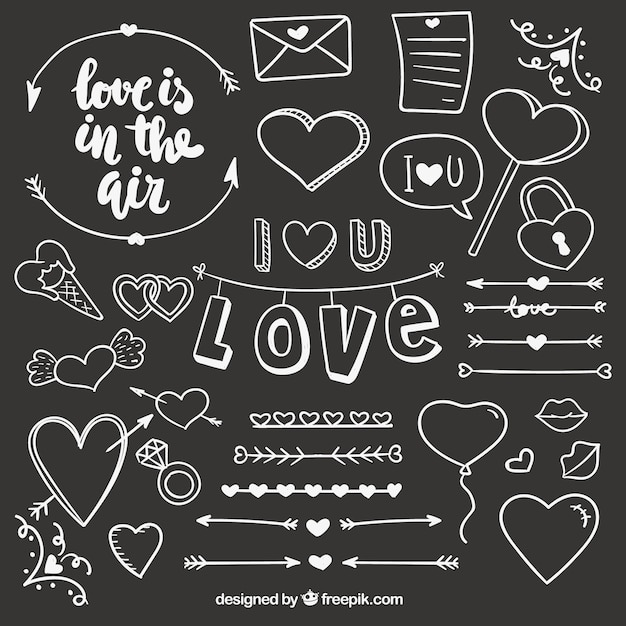 Confezione di San Valentino disegnati a mano ornamentali