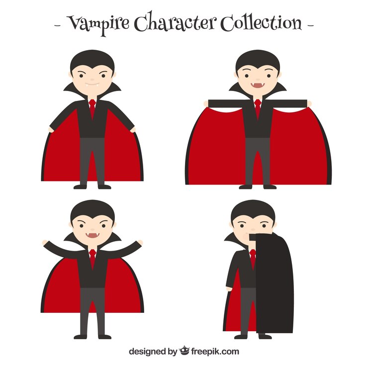 Vettore gratuito confezione di simpatici vampiri in design piatto