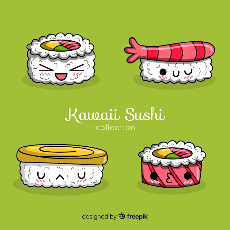 Vettore gratuito confezione di sushi kawaii disegnata a mano