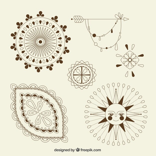 Confezione di tatuaggi disegnati a mano ornamentali