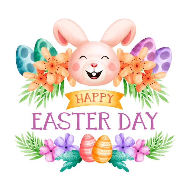 Coniglietto dell'acquerello e di smiley di festa di Pasqua
