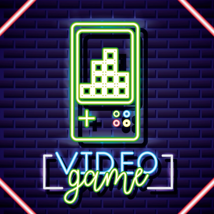 Vettore gratuito console personale, videogioco neon stile lineare