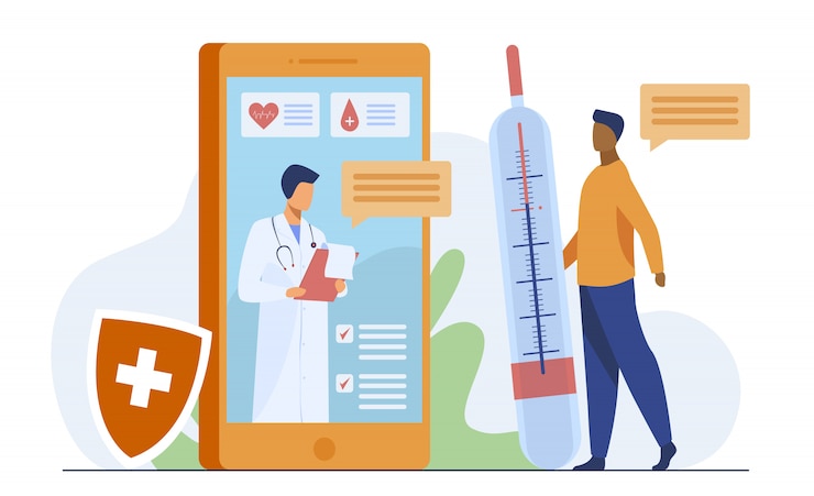 Vettore gratuito consultazione medica online tramite smartphone