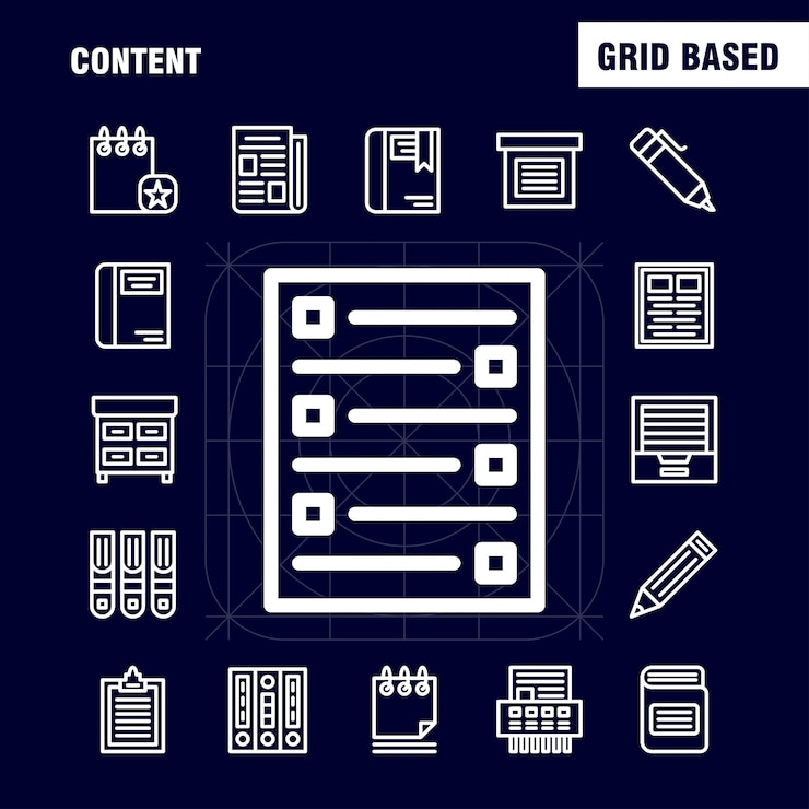 Vettore gratuito content line icon pack per progettisti e sviluppatori