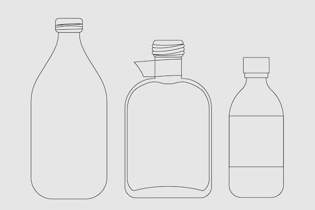 Contorno della bottiglia di vetro, illustrazione vettoriale del contenitore zero rifiuti