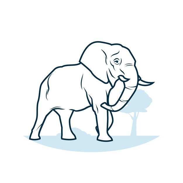 Contorno di elefante design piatto disegnato a mano