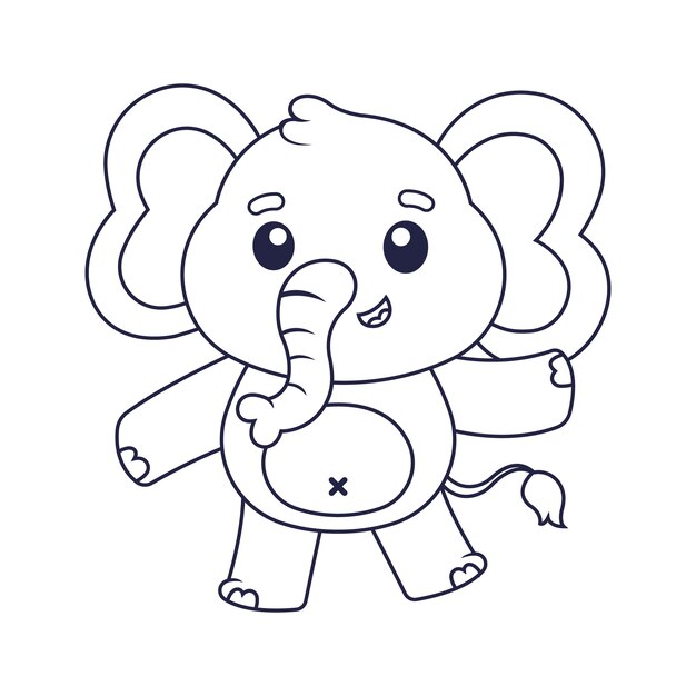 Contorno di elefante design piatto disegnato a mano