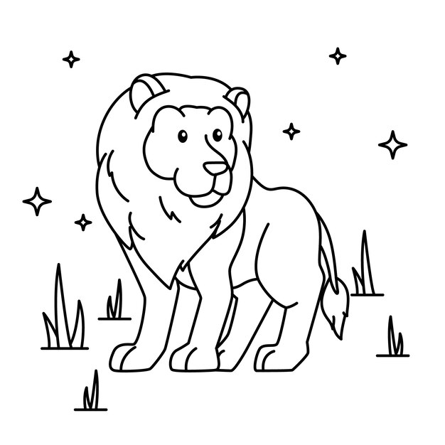 Contorno di leone design piatto disegnato a mano