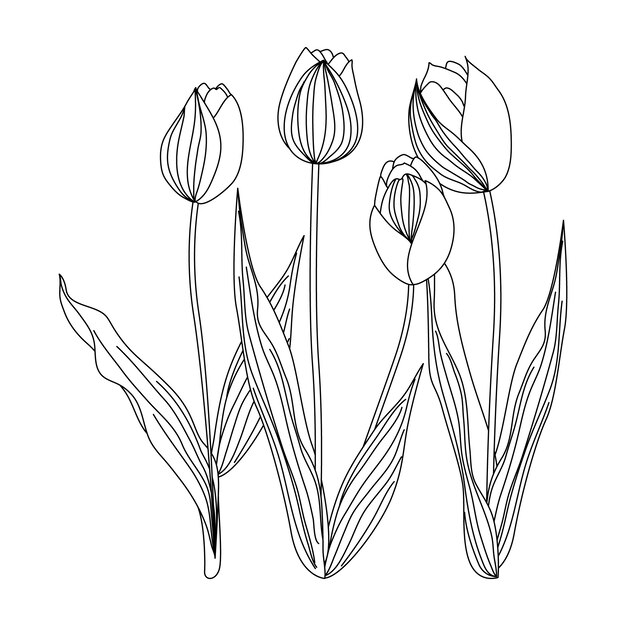Contorno fiore semplice design piatto disegnato a mano