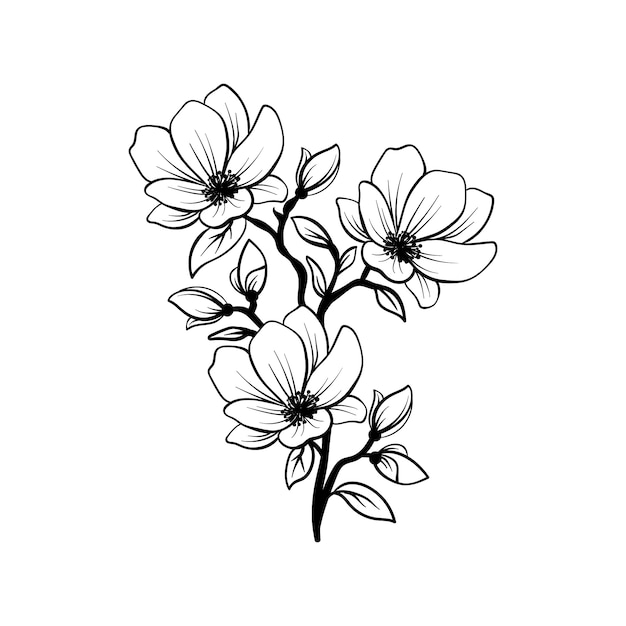 Contorno fiore semplice design piatto disegnato a mano