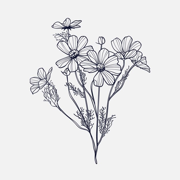 Contorno fiore semplice disegnato a mano