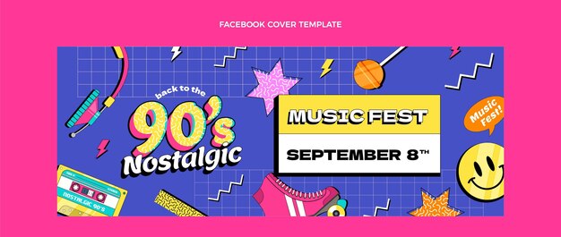 Copertina di facebook del festival musicale nostalgico piatto anni '90