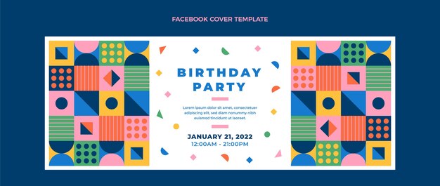 Copertina facebook compleanno mosaico design piatto