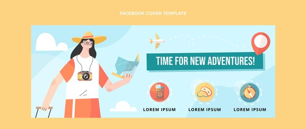 Copertina facebook da viaggio dal design piatto con viaggiatore