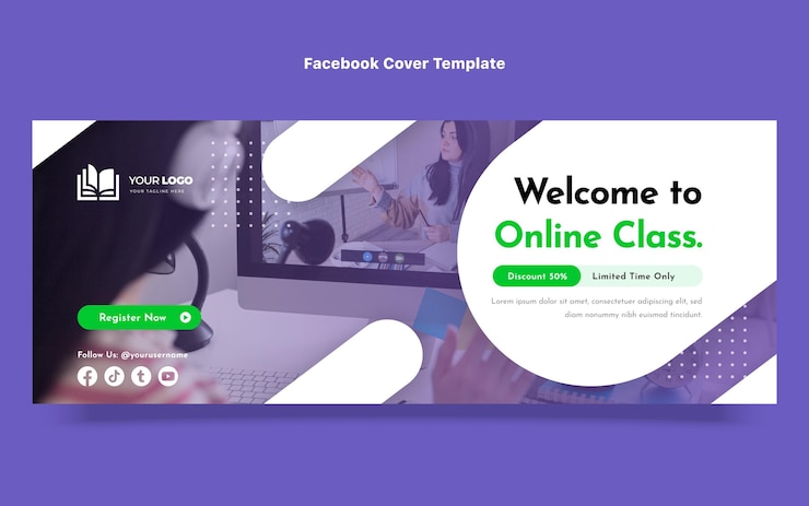 Vettore gratuito copertina facebook dal design piatto con tecnologia minimale