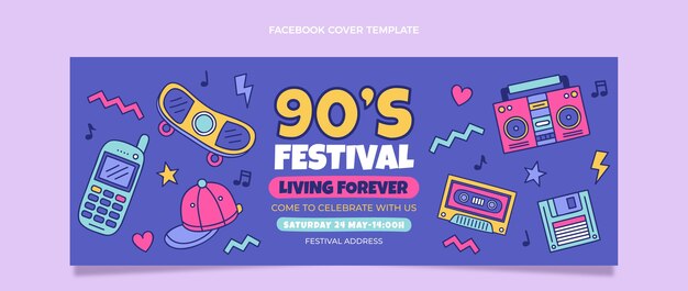 Copertina facebook del festival musicale anni '90 disegnata a mano