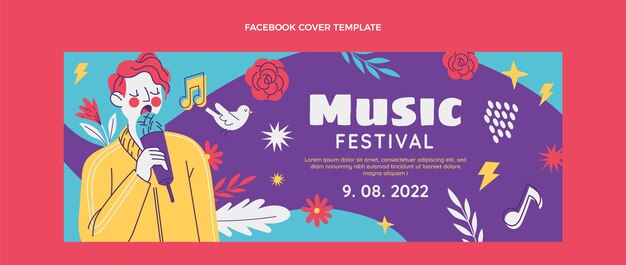 Copertina facebook del festival musicale colorato disegnato a mano