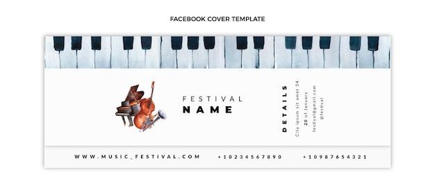 Copertina facebook del festival musicale colorato disegnato a mano