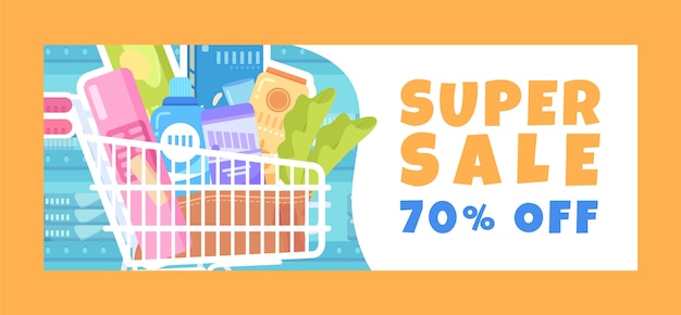 Copertina facebook del supermercato disegnata a mano con sconto