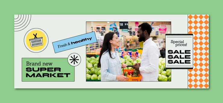 Vettore gratuito copertina facebook del supermercato disegnata a mano