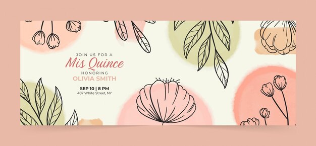 Copertina facebook dell'acquerello quinceanera