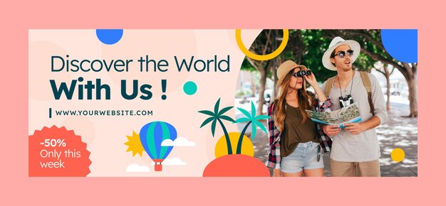 Copertina facebook dell'agenzia di viaggi dal design piatto