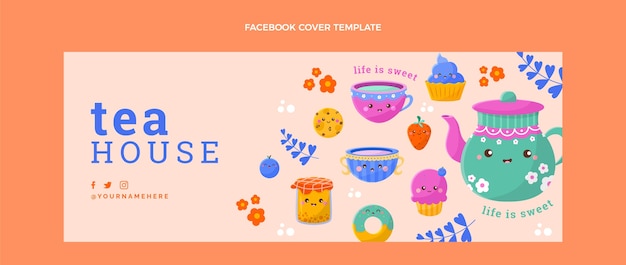 Copertina facebook della casa da tè dal design piatto