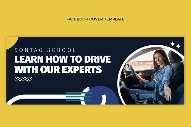 Copertina facebook della scuola guida dal design piatto