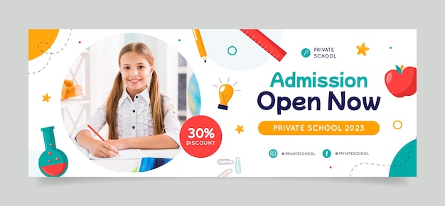 Copertina facebook della scuola privata di design piatto