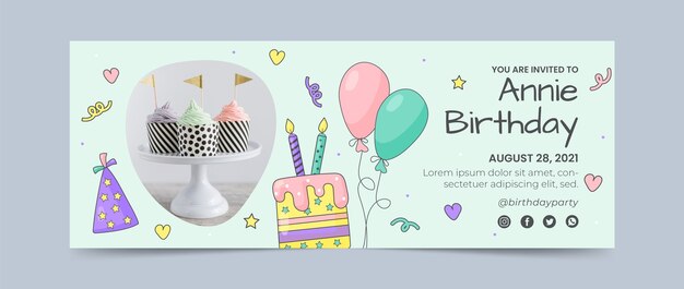 Copertina facebook di festa di compleanno disegnata a mano