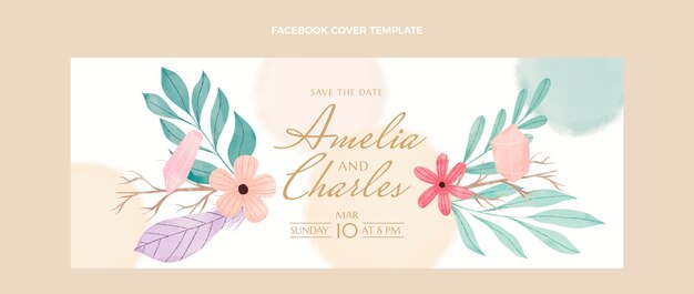 Copertina facebook di matrimonio boho ad acquerello