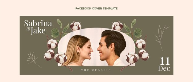 Copertina facebook di matrimonio disegnata a mano ad acquerello