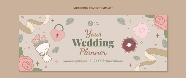 Copertina facebook di wedding planner piatto disegnato a mano
