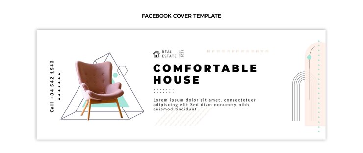 Vettore gratuito copertina facebook immobiliare geometrica astratta piatta