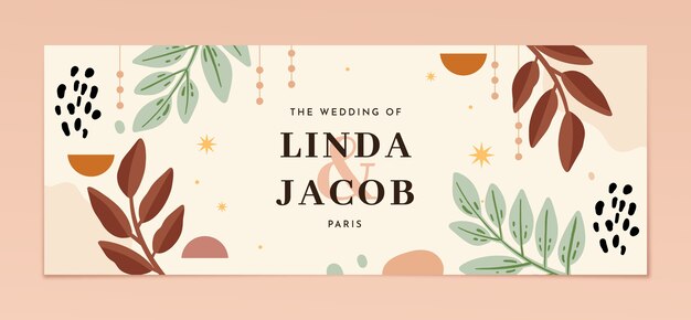 Copertina facebook piatta disegnata a mano da matrimonio